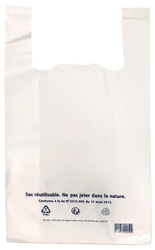 [0A0583] Sacs bretelles blanc 50 microns - 26x12x45 cm - COLIS DE 500 EX