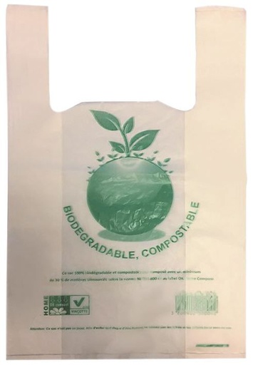 Sac Bretelle BIO HOME COMPOST  Transparent/Blanc  réutilisable  – 26x12x45cm – 15 microns - COLIS DE 1000 EX